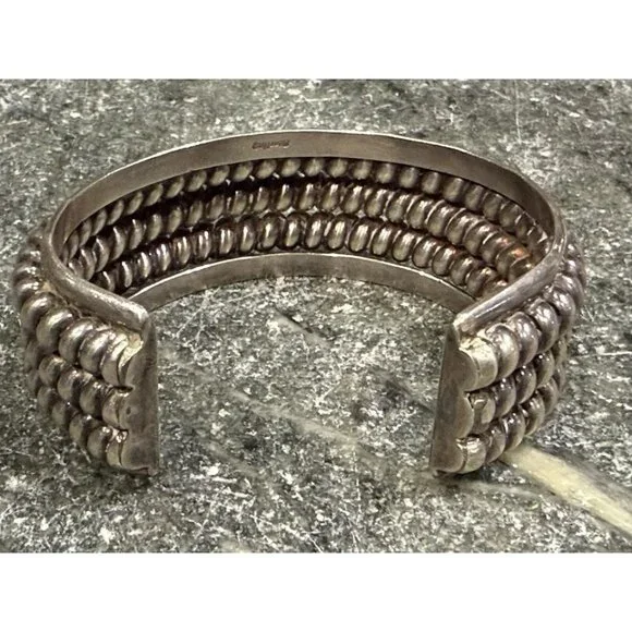 Vtg Navajo Made Sterling Silver Triple Row Twisted Cuff Bracelet 101g Unisex - Picture 4 of 7